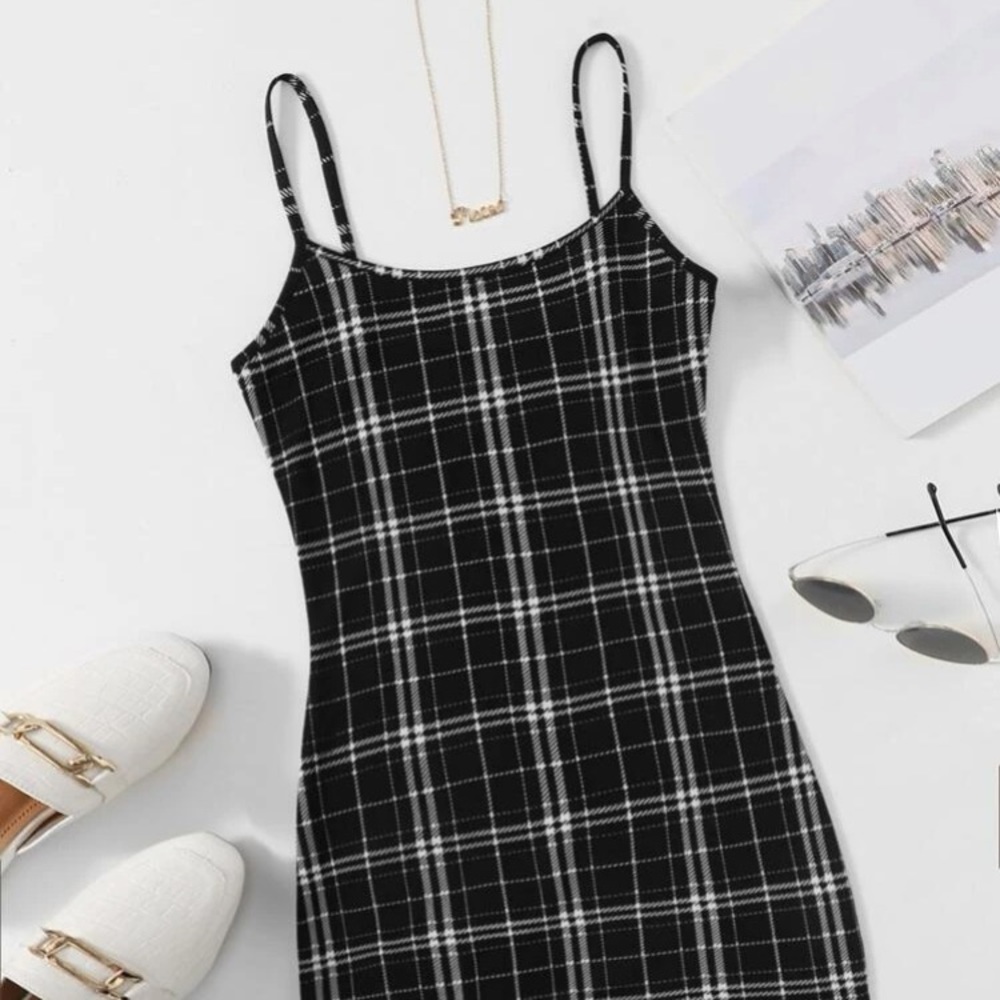 SHEIN Plaid Cami Bodycon Dress